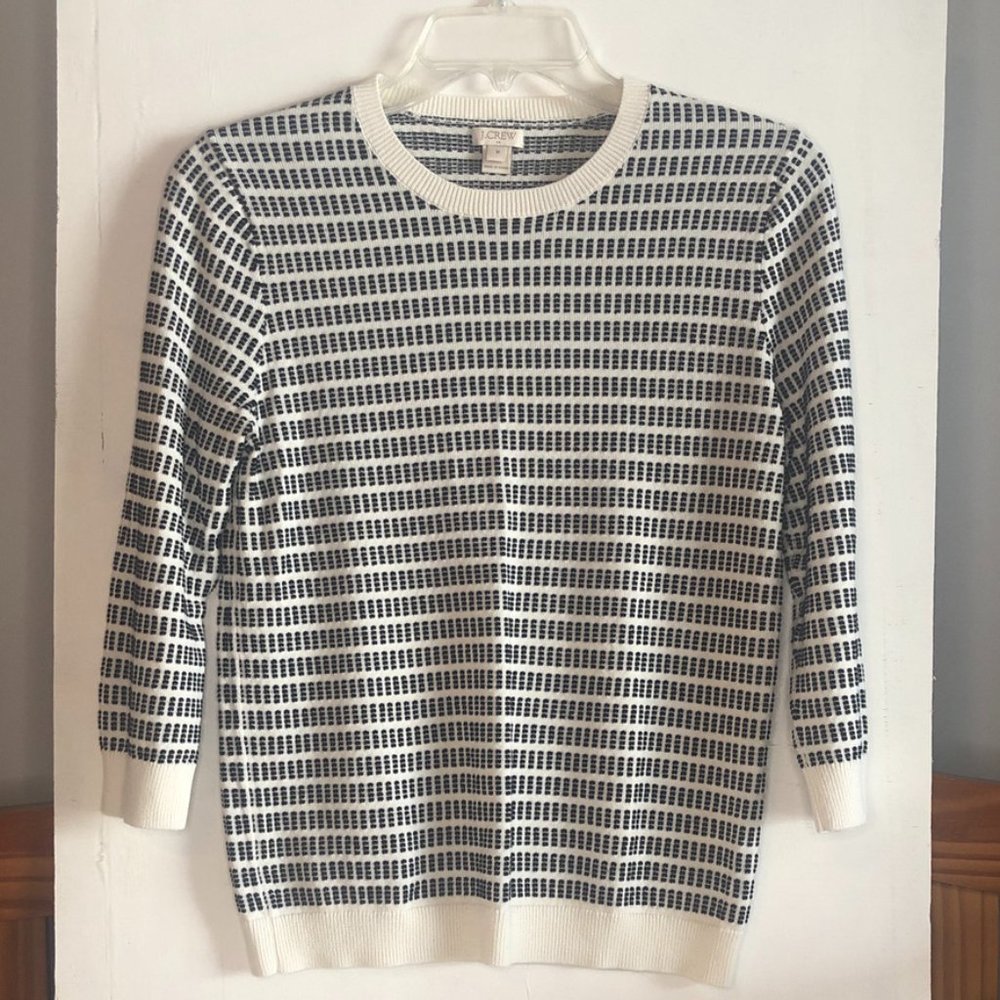 J.Crew Small Dot Dash 3/4 Sleeves Cotton Sweater